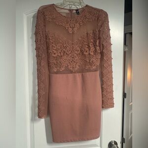 Windsor Lace Long Sleeve Dress in Mauve